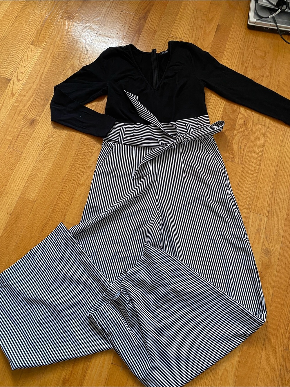 eshakti Black Bodice with Navy & White Striped Tie-Waist Jumpsuit - Picture 1 of 5